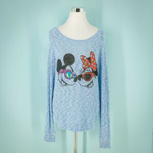 Disney Parks Size Large L Blue Mickey Mouse Minnie Mouse Sunglasses Sweater